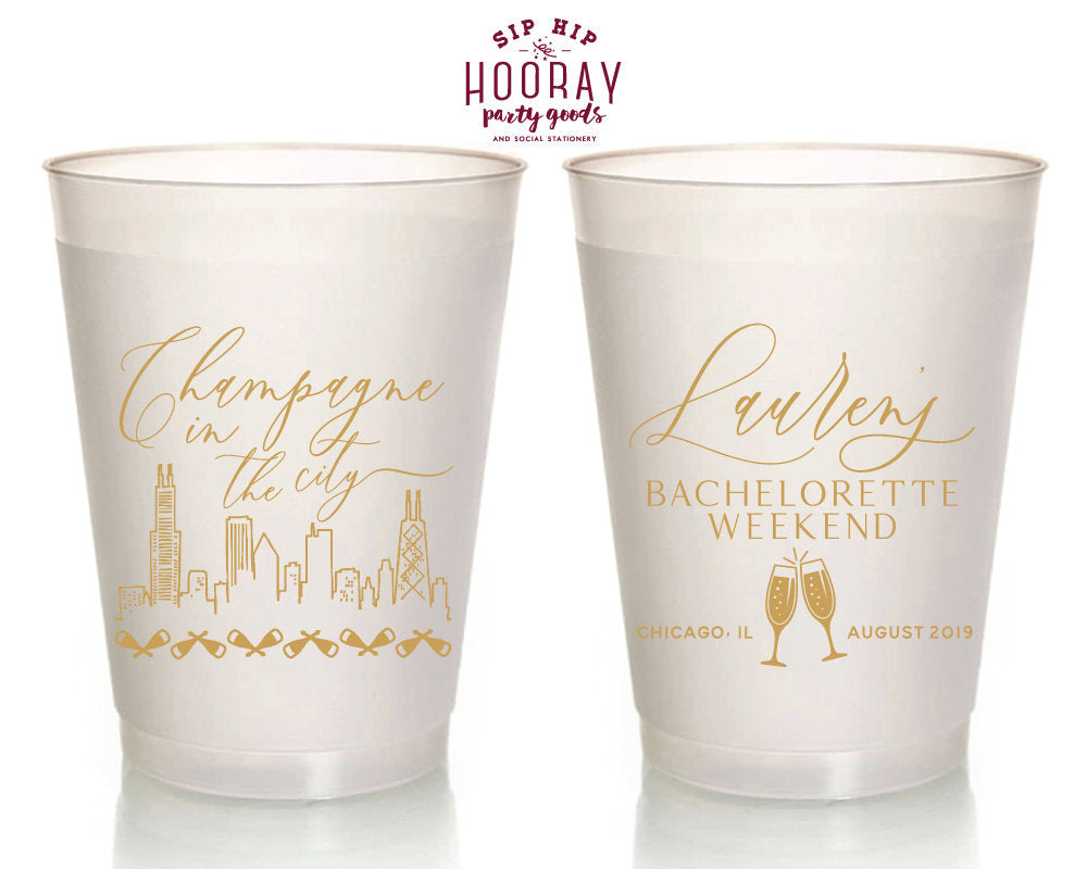 Champagne In The City Skyline Personalized Bachelorette Weekend Frosted Cups, #2025