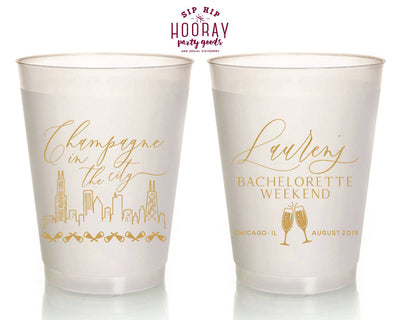 Champagne In The City Skyline Personalized Bachelorette Weekend Frosted Cups, #2025