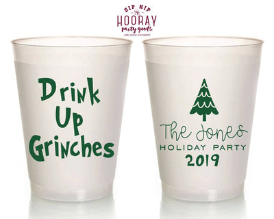 Drink Up Grinches Fun 16oz Reusable Christmas Party Cups Frosted Holiday Cup