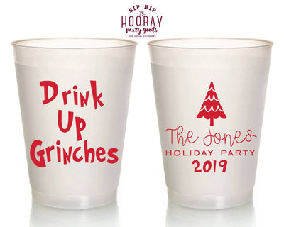Drink Up Grinches Fun 16oz Reusable Christmas Party Cups Frosted Holiday Cup