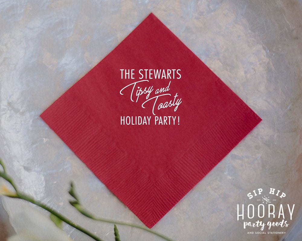 Tipsy and Toasty Holiday Party Beverage Napkin 2109