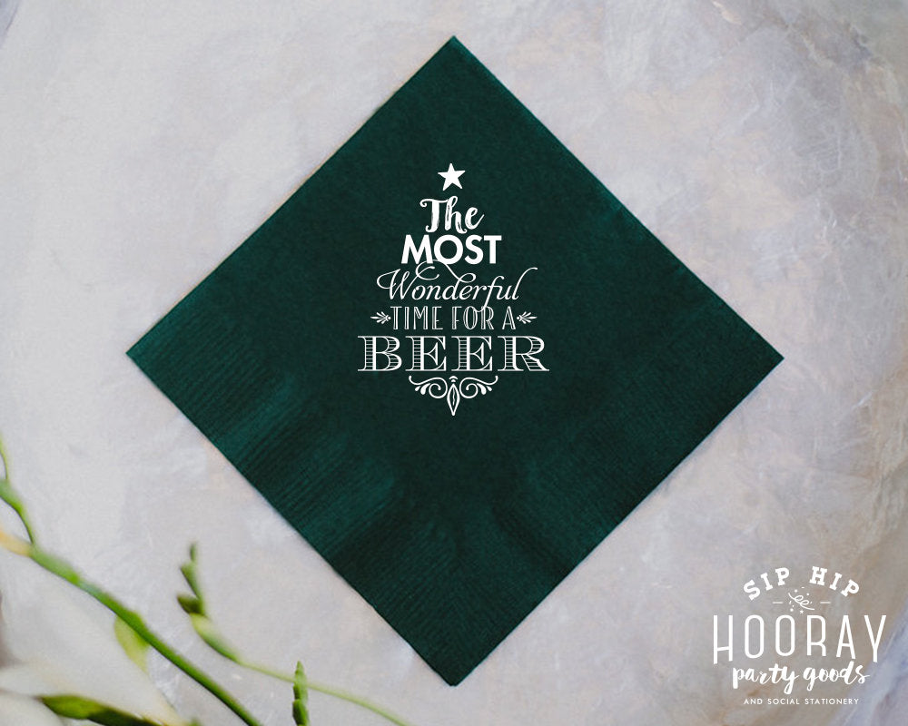 The Most Wonderful Time For A Beer Christmas 3ply Cocktail Napkins 2108