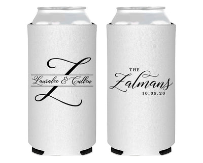 Last Name Initial Wedding Foam Slim Can Cooler Design #2116