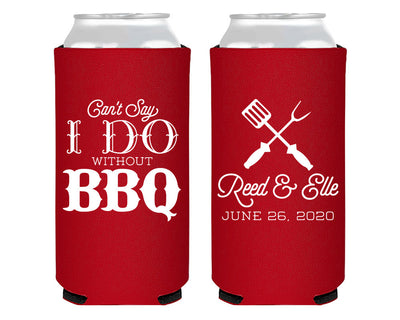 Can't Say I Do Without BBQ Wedding Cookout Foam Slim Can Cooler Design #2115