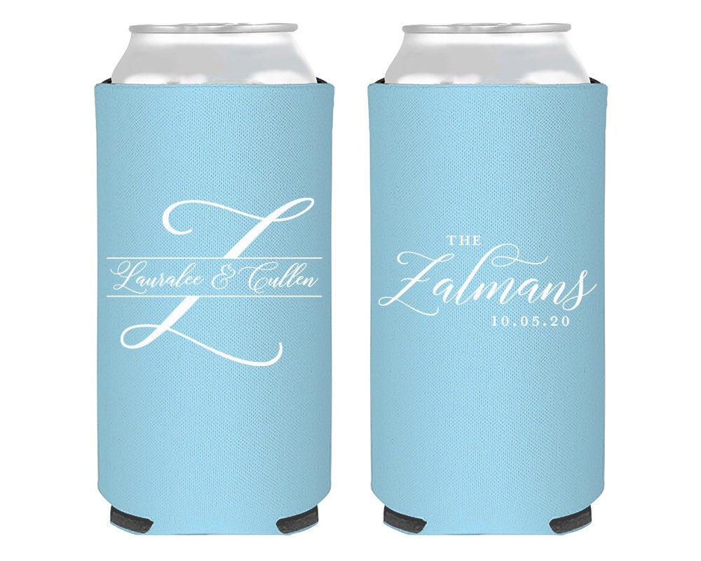 Last Name Initial Wedding Foam Slim Can Cooler Design #2116