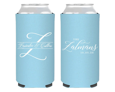 Last Name Initial Wedding Foam Slim Can Cooler Design #2116