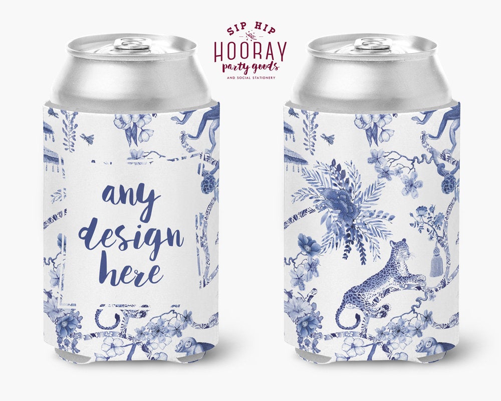 Blue and White Jungle Full Color Can Coolers