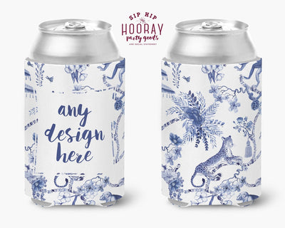 Blue and White Jungle Full Color Can Coolers
