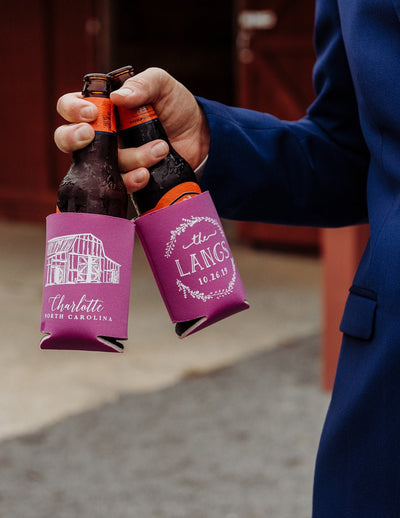 Hand-Drawn Wedding Venue Illustration Can Coolers