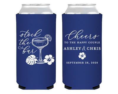 Stock the Bar Tropical Engagement Party Foam Slim Can Coolers # 2117