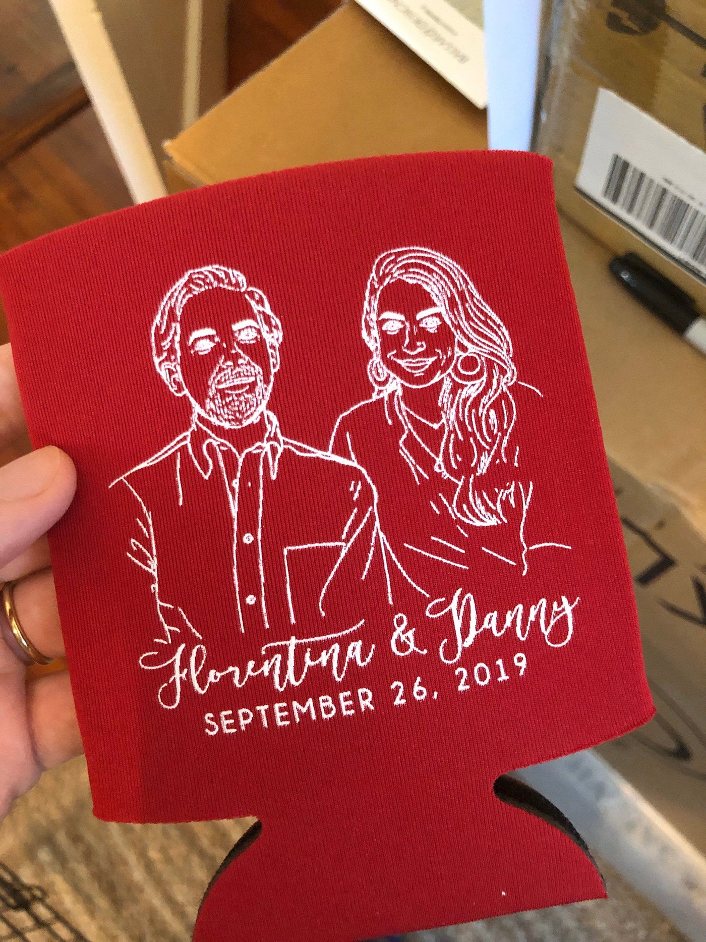 Hand-Drawn Couples Portrait Can Coolers