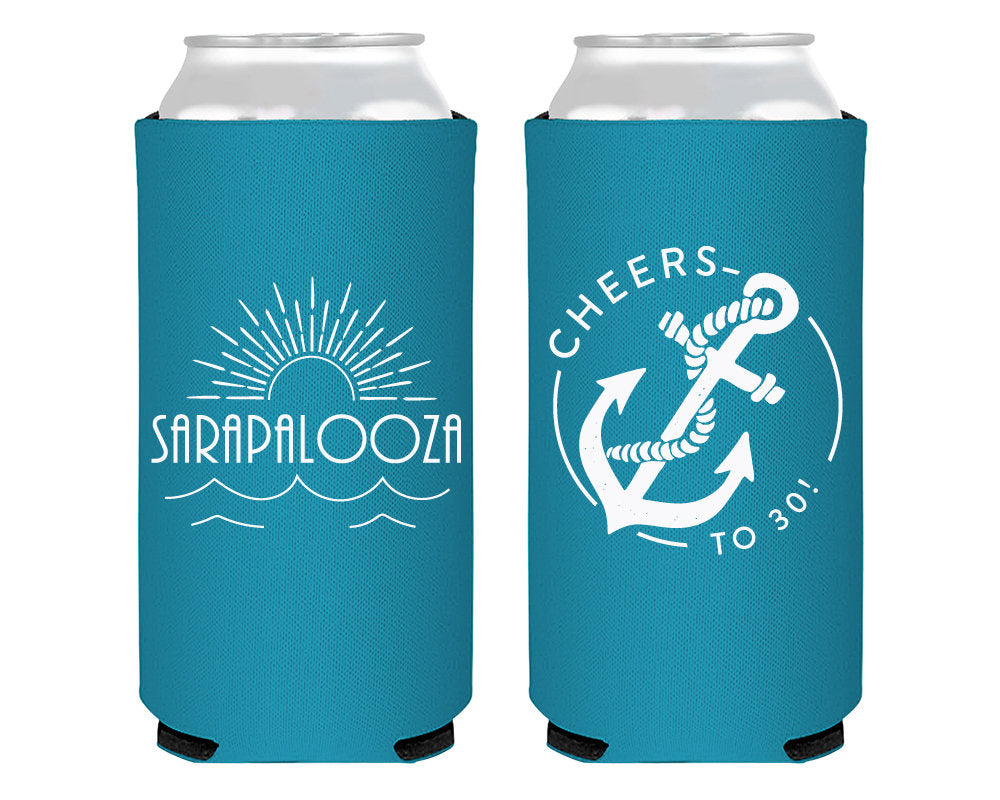 Beach Birthday Palooza Foam Slim Can Coolers #2131