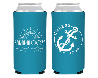 Beach Birthday Palooza Foam Slim Can Coolers #2131