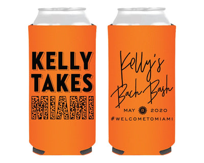 Miami Bachelorette Foam Slim Can Cooler Design #2136