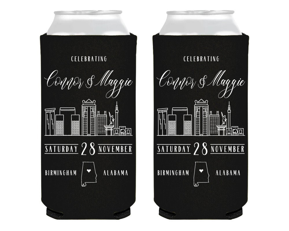 Birmingham City Skyline Foam Slim Can Coolers Design #0143