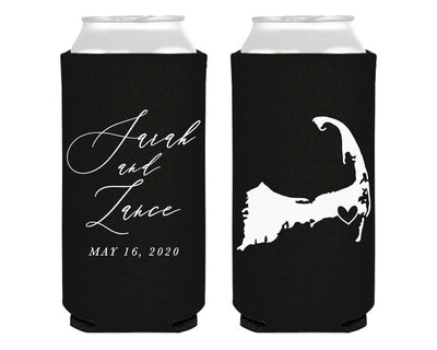 Cape Cod Massachusetts Wedding Foam Slim Can Coolers #0120