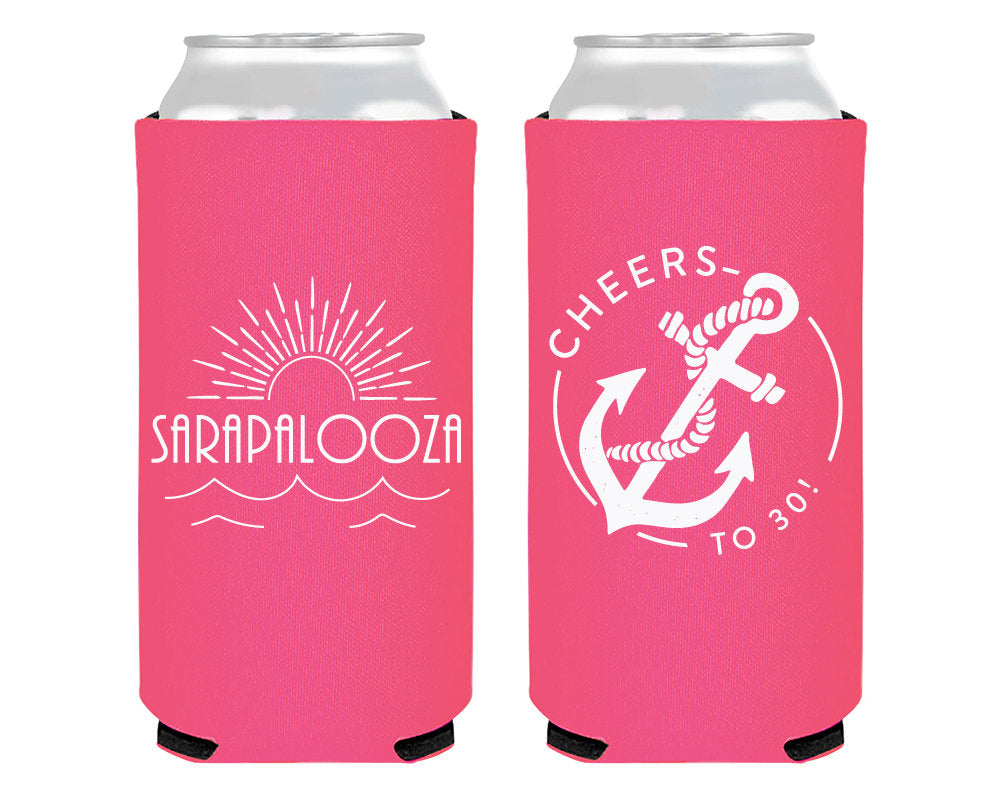 Beach Birthday Palooza Foam Slim Can Coolers #2131
