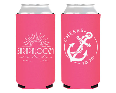 Beach Birthday Palooza Foam Slim Can Coolers #2131