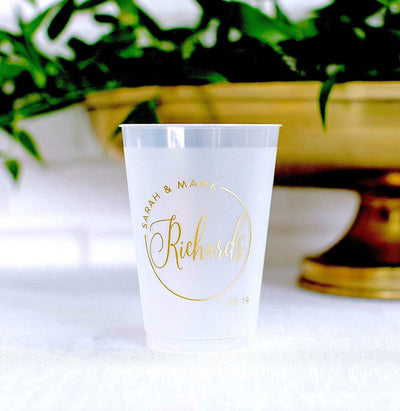 Custom Last Name Monogram Wedding Frosted Cups #1970