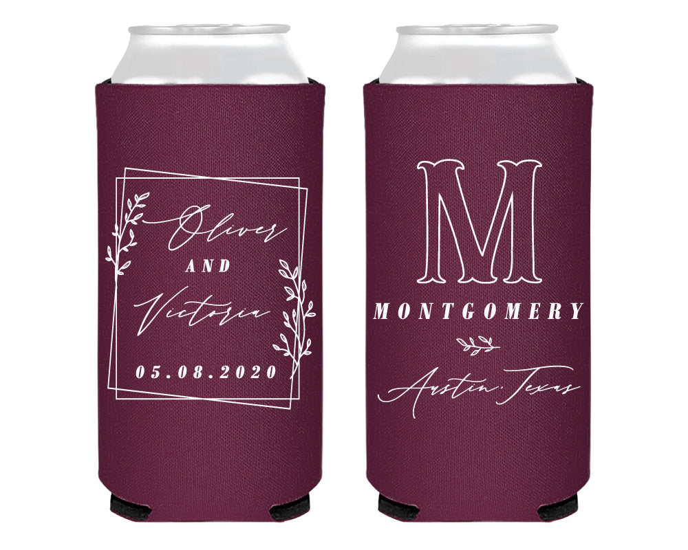 Square Name Greenery Initial Foam Slim Can Cooler Design #2126