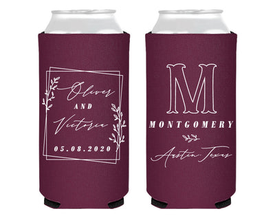 Square Name Greenery Initial Foam Slim Can Cooler Design #2126