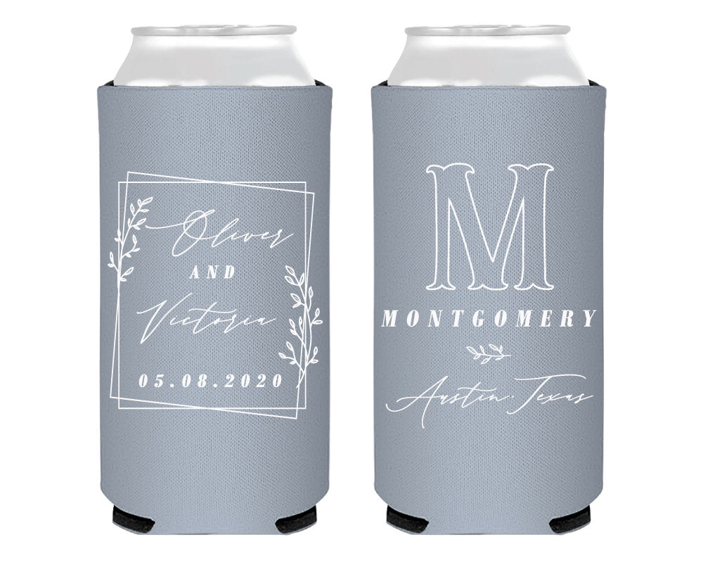 Square Name Greenery Initial Foam Slim Can Cooler Design #2126