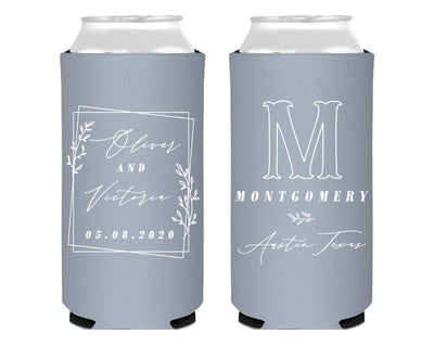 Square Name Greenery Initial Foam Slim Can Cooler Design #2126