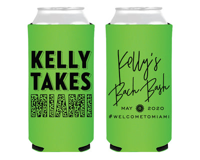 Miami Bachelorette Foam Slim Can Cooler Design #2136