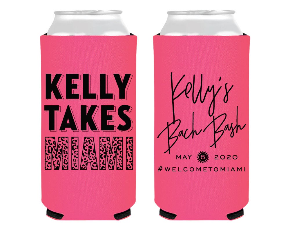 Miami Bachelorette Foam Slim Can Cooler Design #2136