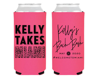 Miami Bachelorette Foam Slim Can Cooler Design #2136