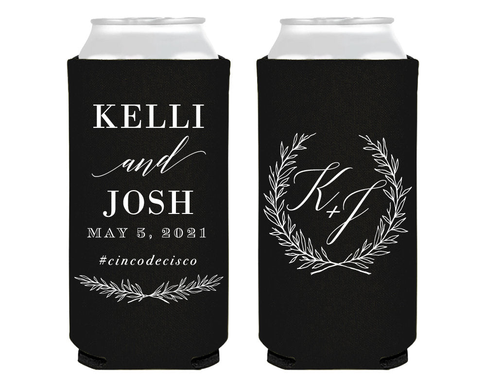 Monogrammed Wedding Foam Slim Can Design #1920