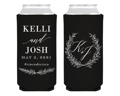 Monogrammed Wedding Foam Slim Can Design #1920