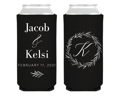 Wedding Monogram Wreath Foam Slim Can Design #1911