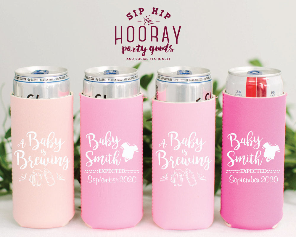 A Baby is Brewing Baby Shower Neoprene Slim Can Coolers