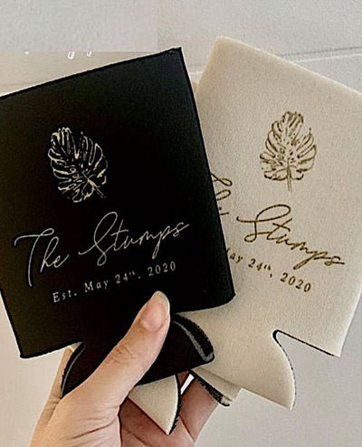 Monstera Leaf Tropical Wedding Can Coolers