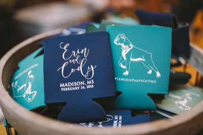 Hand-Drawn Pet Sketch Wedding Can Coolers