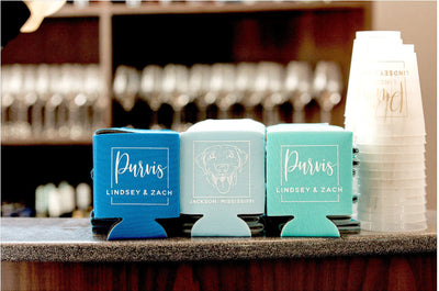 Hand-Drawn Pet Sketch Wedding Can Coolers
