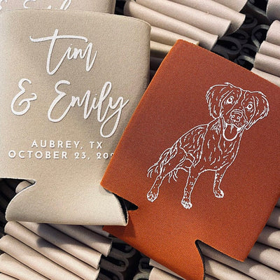 Hand-Drawn Pet Sketch Wedding Can Coolers