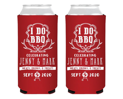 I Do BBQ Engagement Party Foam Slim Can Cooler Design #0145
