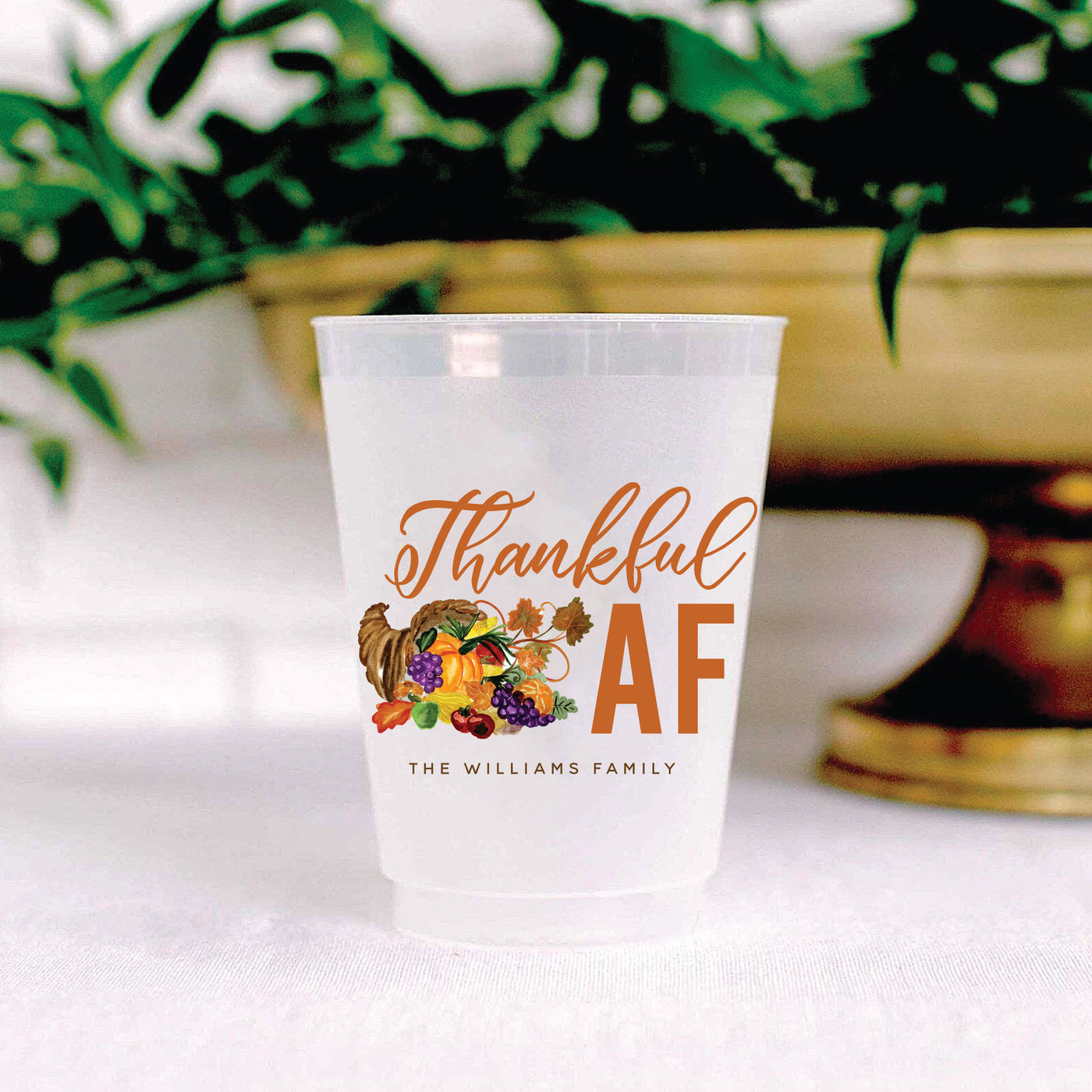 Thankful AF Watercolor CornucopiaThanksgiving Full Color Shatterproof 16oz Frosted Cups