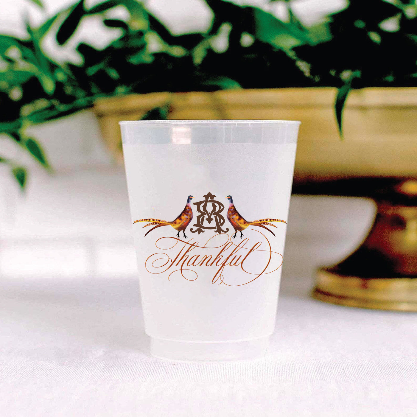 Watercolor Pheasant Monogram 16oz Frosted Full Color Shatterproof Cups Thanksgiving Cups