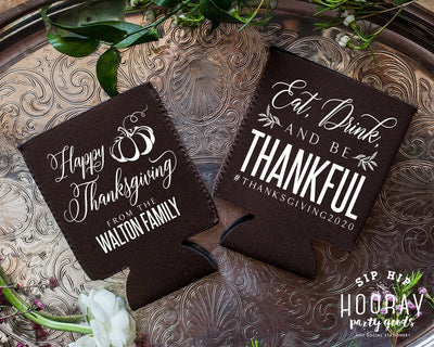 Custom Family Eat Drink And Be ThankfulThanksgiving Neoprene Can Coolers