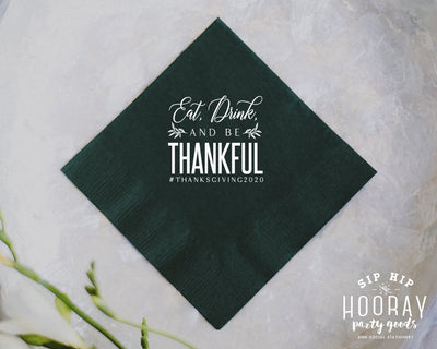 Custom Eat Drink Be Thankful Thanksgiving Beverage Napkins