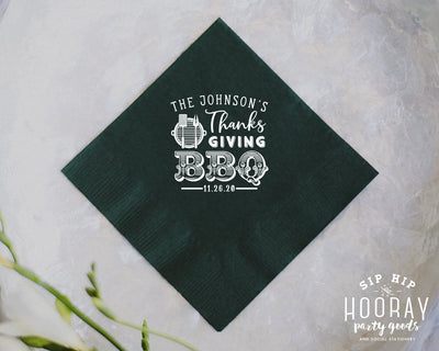 Personalized Thanksgiving BBQ Cocktail Napkin