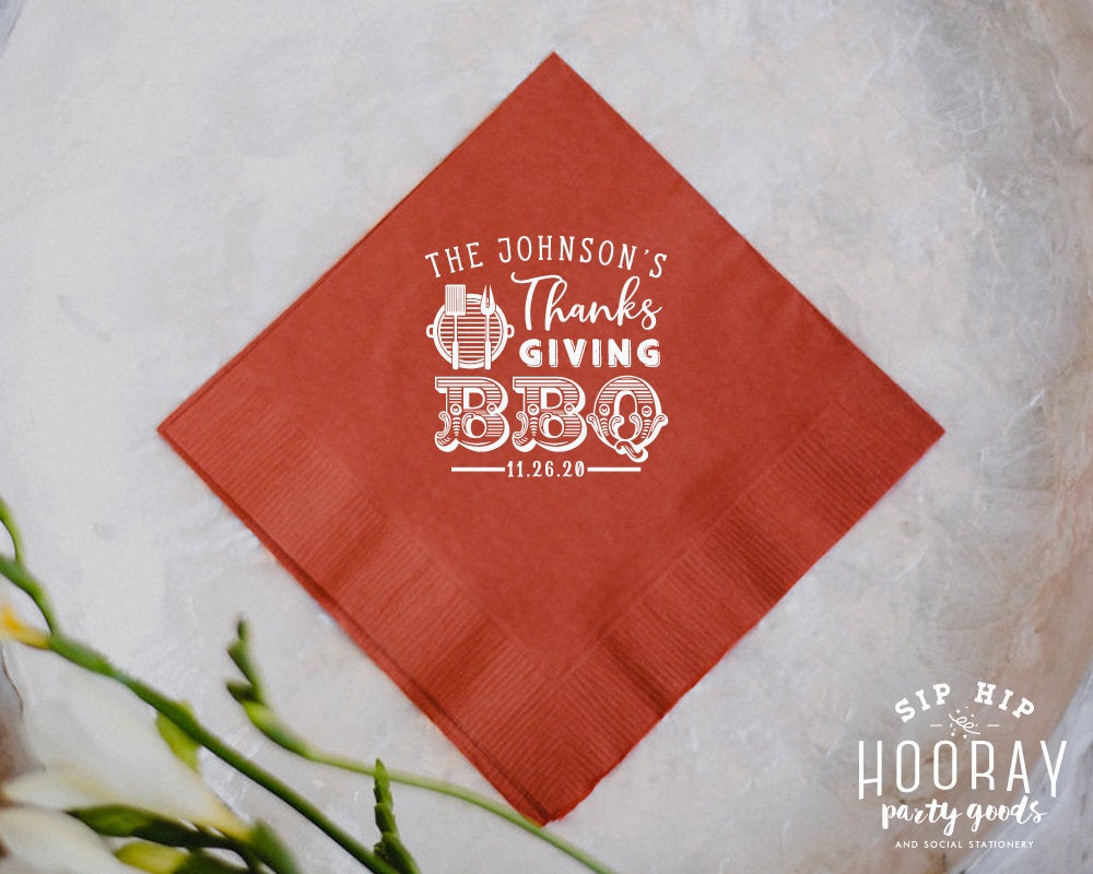 Personalized Thanksgiving BBQ Cocktail Napkin
