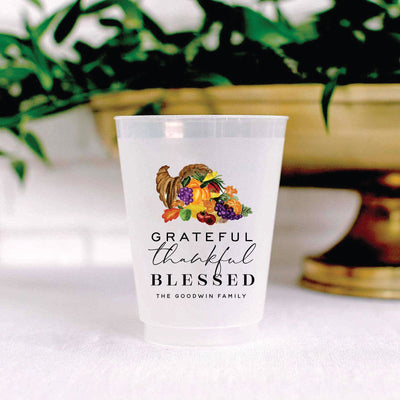 Grateful Thankful Blessed Thanksgiving Full Color Reusable Frosted 16oz Cups