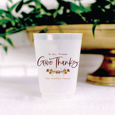 In All Things Give Thanks Full Color Frosted 16oz Thanksgiving Cups