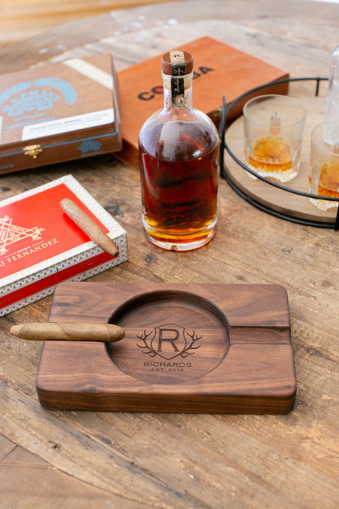 Engraved Double Cigar Ashtray
