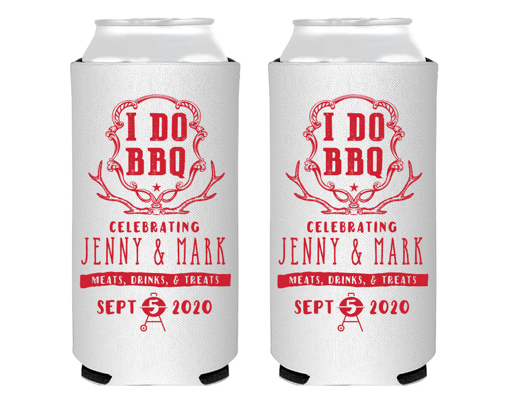 I Do BBQ Engagement Party Foam Slim Can Cooler Design #0145