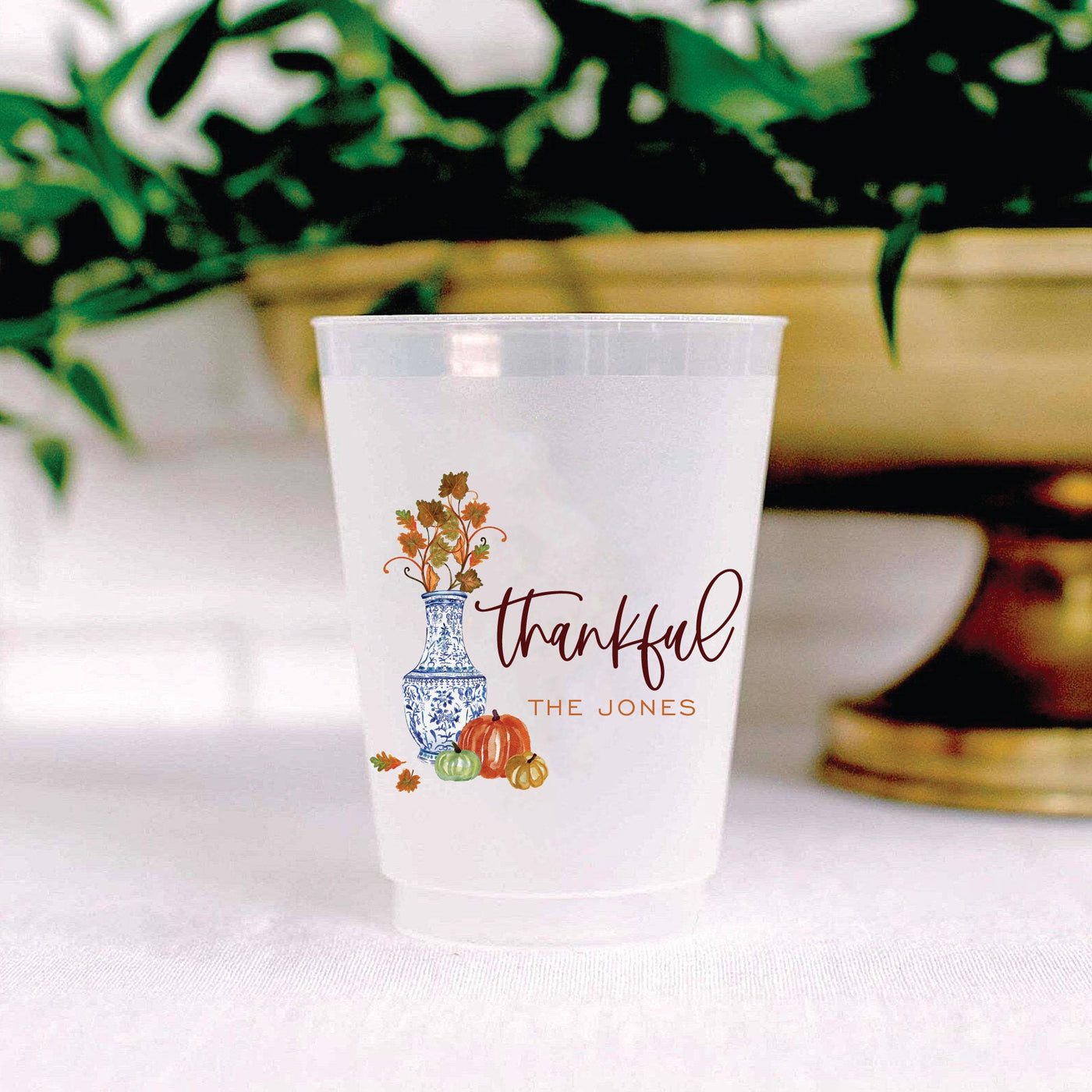 Thanksgiving Thankful Ginger Jar 16oz Frosted Full Color Shatterproof Cups
